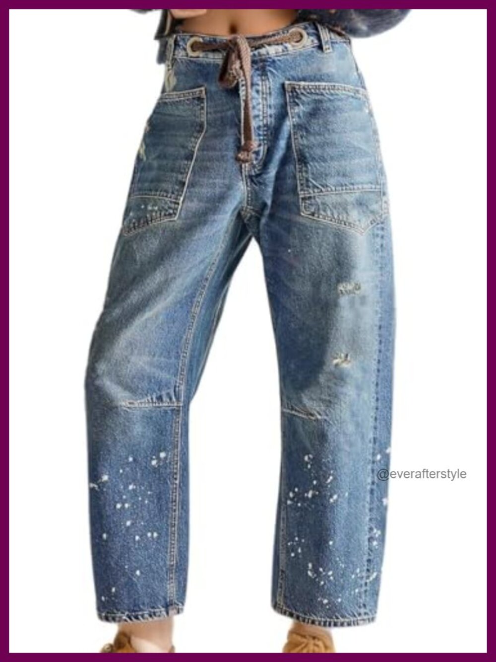Barrel Jeans Women Trendy Mid Rise Drawstring Baggy Wide Leg Ankle